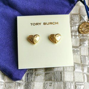 Tory Burch Hammered heart gold stud earrings